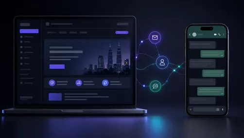 Email newsletter and WhatsApp Business conversation shown side by side, representing complementary customer engagement channels