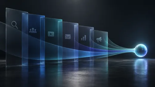 Abstract illustration of separate marketing channels converging into one connected strategy