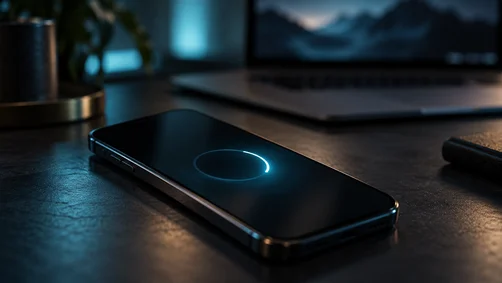 A smartphone with an abstract loading glow on a dark desk, representing the gap between how fast a website appears to load and how it actually performs for real visitors.